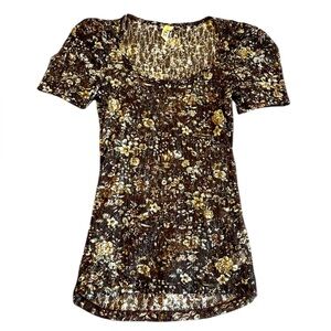BKE Brown Floral Textured Knit Top‎ – Size Small
